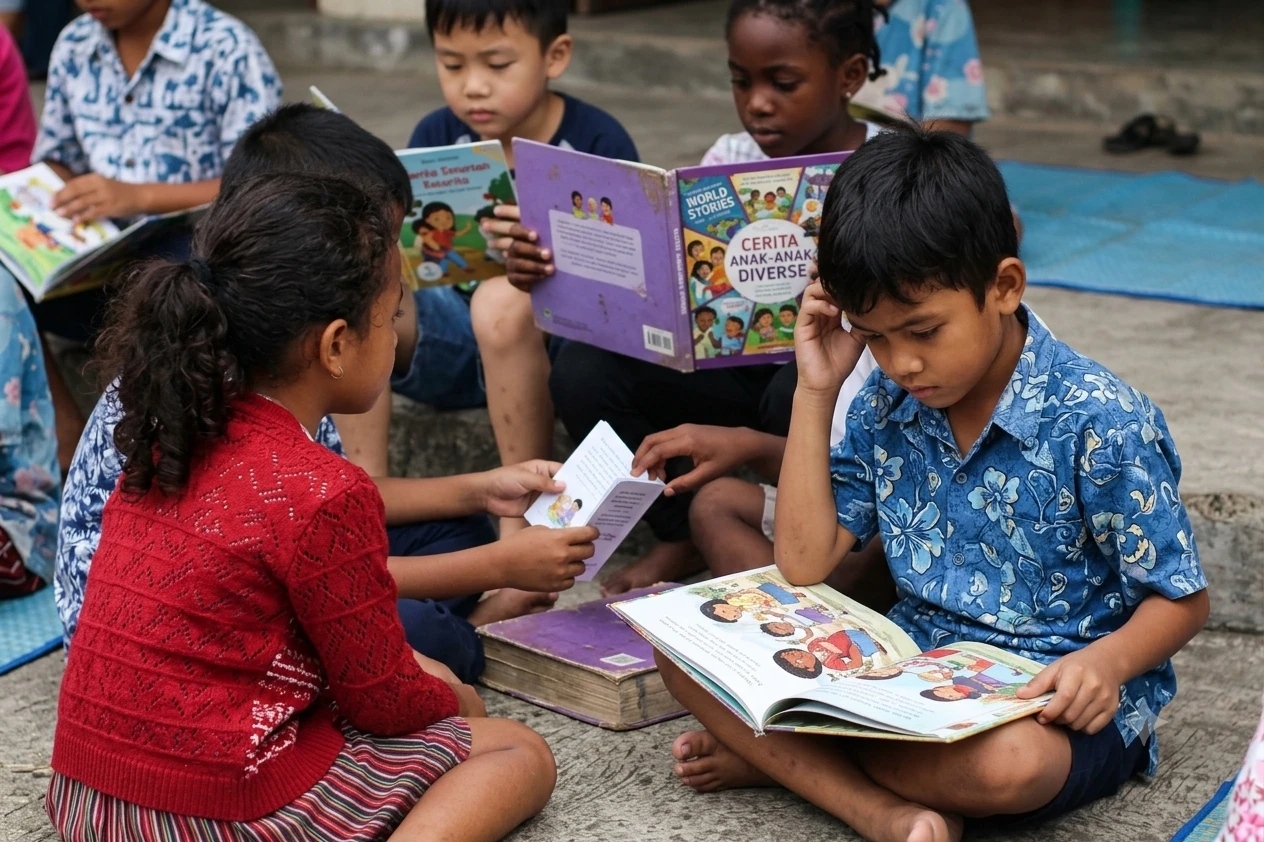 Children reading books together